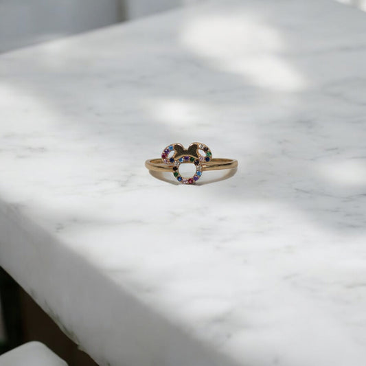 14K YG Mouse Rings / 1.22gr / Sz 7 / Multicolor Zircons