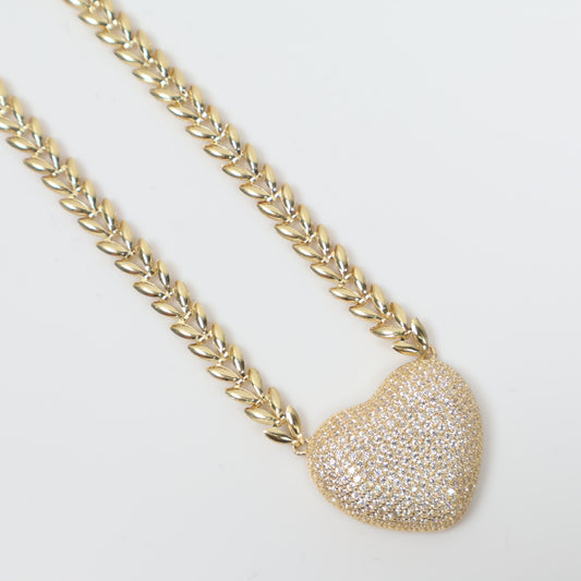 14K YG Heart Chain / 12.2gr / 5mm / 18in / White Zircons