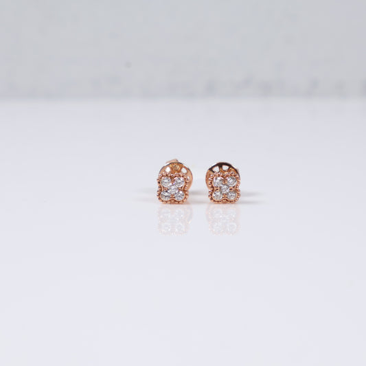 14K RG Diamond Flower Stud Earrings / 2.2 gr / 6mm / 0.25Ct Dia