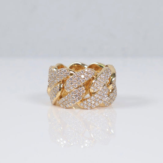 14K YG Lab Diamond Cuban Link Bustdown Ring / 26.6gr / Sz 8 3/4 / 5Ct Lab Dia