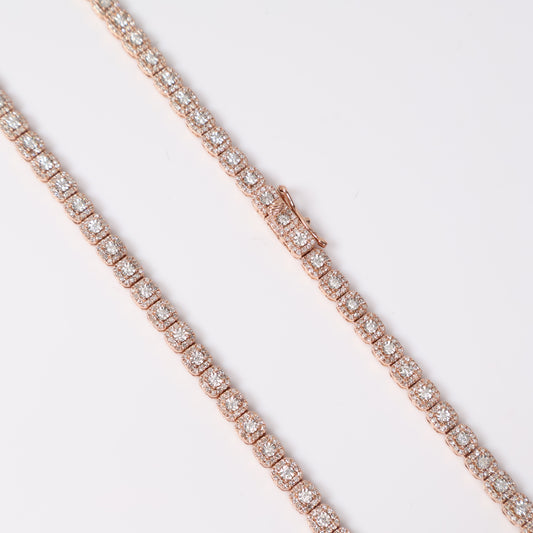 10K RG Diamond Luxury Square Chain / 24.5gr / 4.5mm / 20in / D-5Ct