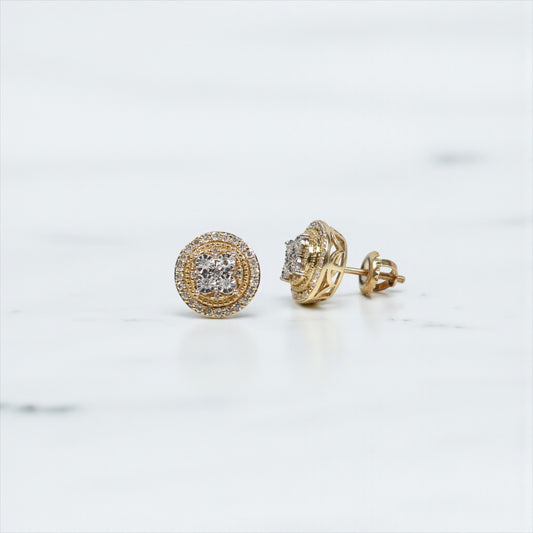 10K YG Diamond Circle-Clover Fashion Stud Earrings / 2.4gr / 10mm / D-0.40Ct