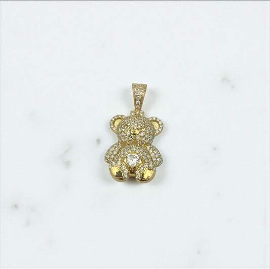 10K Yellow Gold Diamond Bear-Heart White Pendant 1.34Ct Dia / 3.83gr / 1.3in