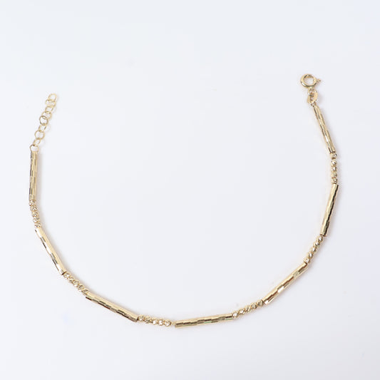 14K YG Cylinder - Diamond Cut Balls Bracelet / 3.4gr / 2mm / 7.5in /