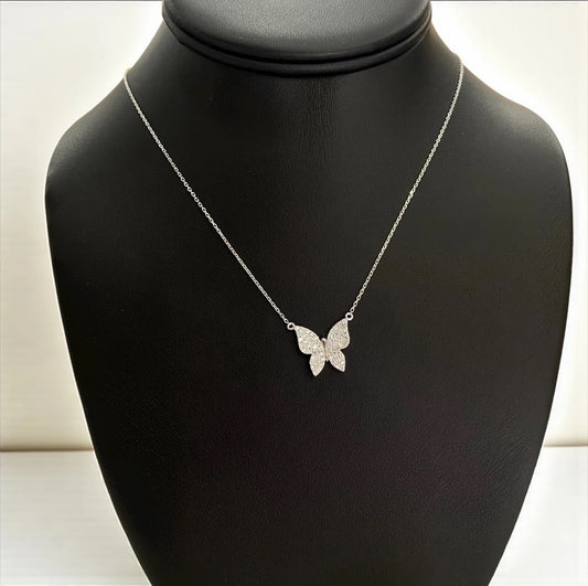 14K White Gold Diamond Butterfly Chain 0.75Ct / 2.9gr