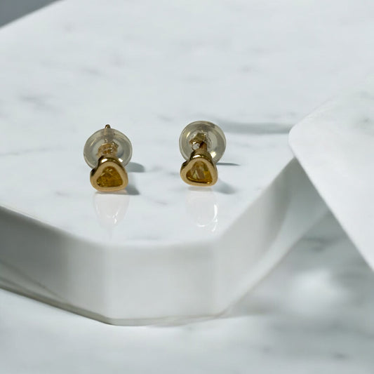 14K Yellow Gold Heart Yellowstone Stud Earrings / 0.5gr