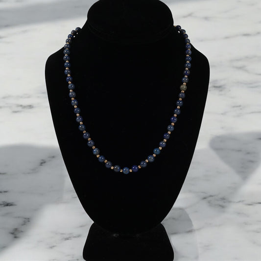 14K Yellow Gold Blue Pearls Chain / 19.8gr / 6.3mm / 19in