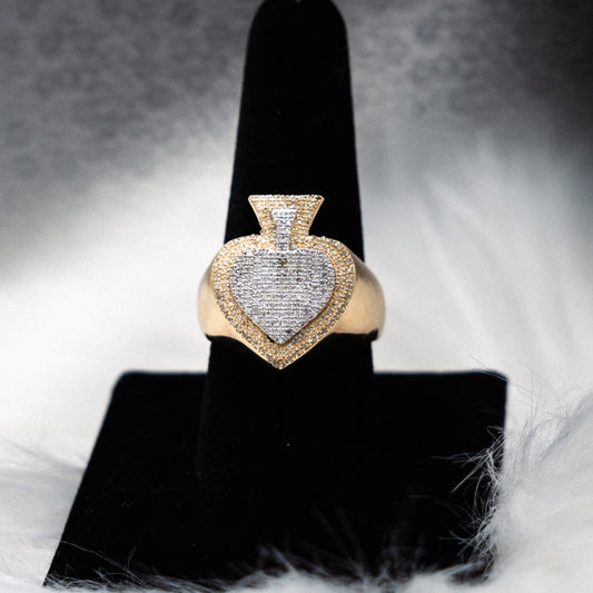 Poker Ring 10K Yellow Gold With Diamonds 0,66ct / 8gr / Size 10
