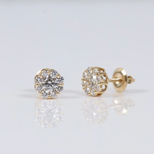 14K YG Lab Diamond Flower Stud Earrings / 1.46gr / 7mm / 0.99 CTTW Lab VS / E-F