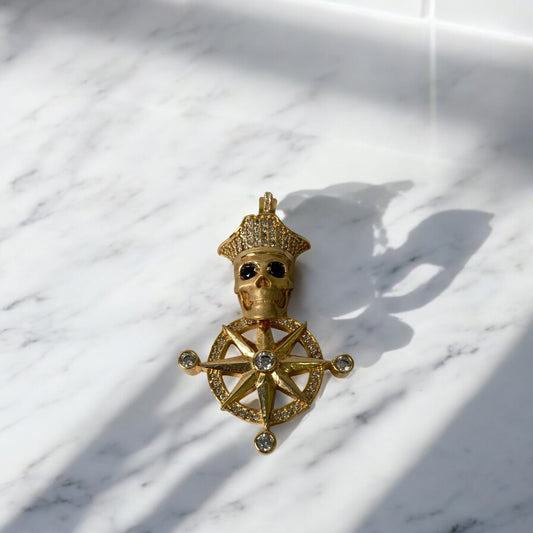 18K Yellow Gold Cardinal Skull Pendant With Black Zircons / 9.6gr