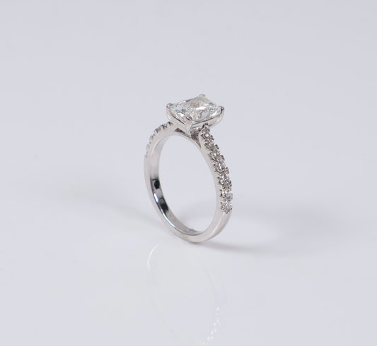 14K WG Lab Diamond Radiant Brilliant With Certificate Engagement Ring / 3.56gr / Sz 7 / 1.86 CTTW Lab VS / E-F