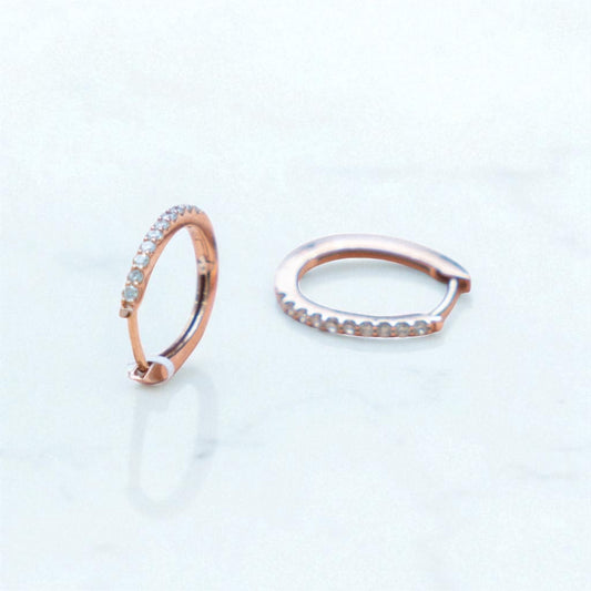 14K Rose Gold Diamond Hoop Earrings 0.46Ct / 2.6gr