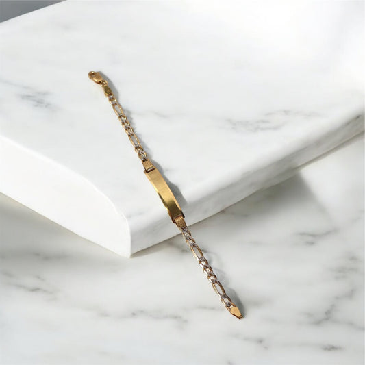 10K YG Baby Diamond Cut American Cuban Name Plate Bracelet / 3.65gr / 3.7mm / 5.5in