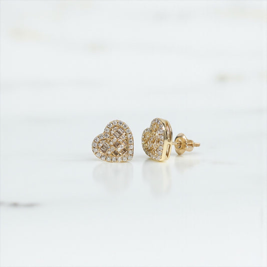 10K YG Diamond Heart Stud Earrings / 2.58gr / 10mm / D-0.55Ct