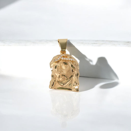 Jesus Face Pendant 10K Yellow Gold With Zirconia / 7gr