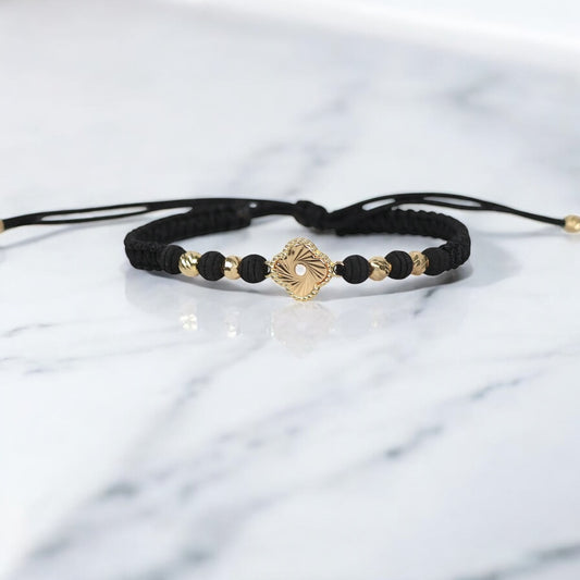 18K YG Diamond Cut Clover- Diamond Cut Balls Bracelet Tejido / 1.22gr / Adjustable /