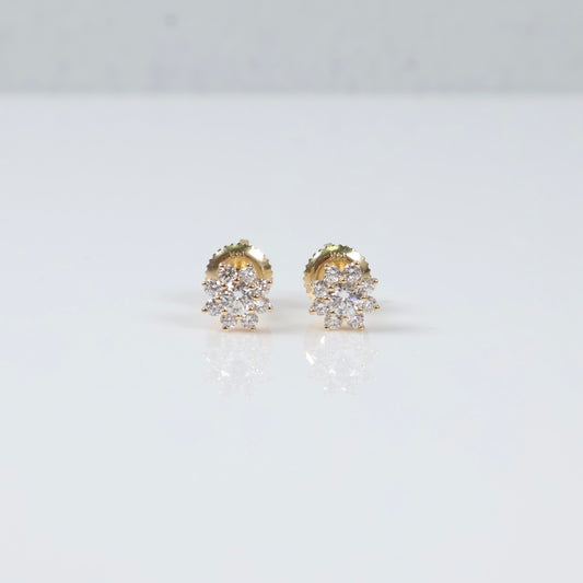 14K Yellow Gold Lab Diamond Flower Hoop Earrings 0.50Ct La Dia Vs / 0.84gr / 6mm