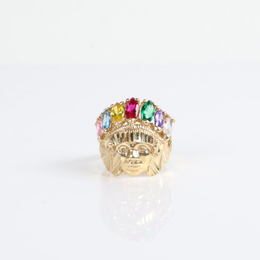 Multicolor Crystal Indio Ring 14K Yellow Gold / 8.6gr / Size 10