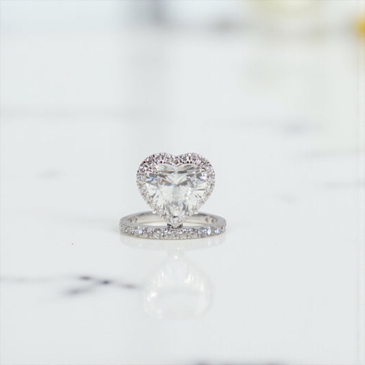 14K WG Lab Diamond Heart Solitaire Engagement Ring / 4.25gr / Sz 6.5 / Lab HT-4.01Ct / Lab D-0.94Ct