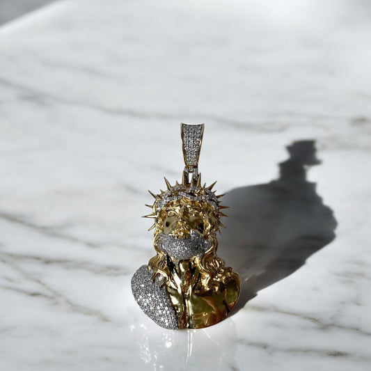 14K Yellow - White Gold Jesus Pendant 1.05Ct Dia / 11.3gr