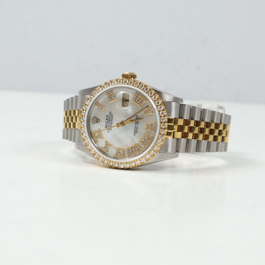 Rolex Datejust Two Tone MOP Roman Dial - Diamonds Bezel Watch