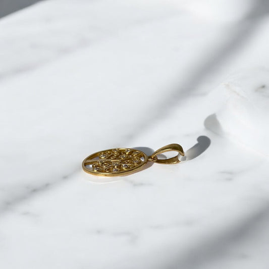 18K Yellow Gold Tree Of Life Pendant With Zircons / 1.11gr / 0.8in