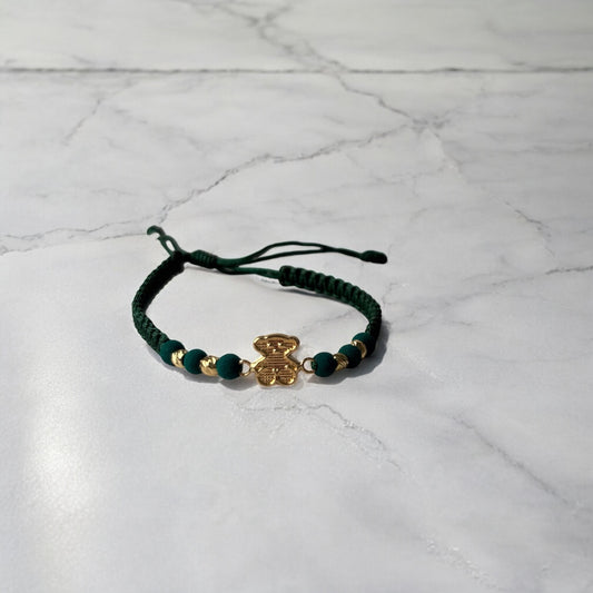 18K Yellow Gold Tejida Baby Textured Ts Bear -Diamond Cut Balls Bracelet Adjustable / 0.79gr