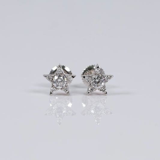 14K WG Lab Diamond Star Stud Earrings / 1.16gr / 8mm / 0.50 CTTW Lab VS / E-F