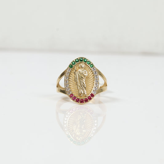 14K Yellow Gold Jesus Ring With Zirconia / 4gr / Size 8