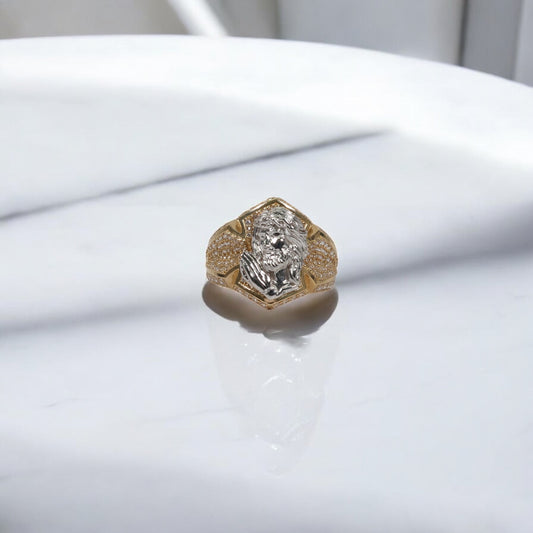 14K 2 Tone Jesus Praying Rings / 7.2gr / Sz 10 / White Zircons