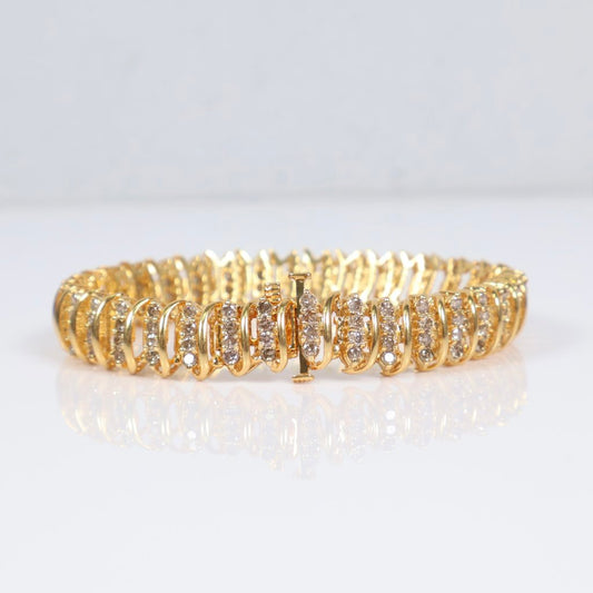 14K YG Diamond Luxury Bracelet / 24gr / 10.4mm / 7in / 5Ct Dia