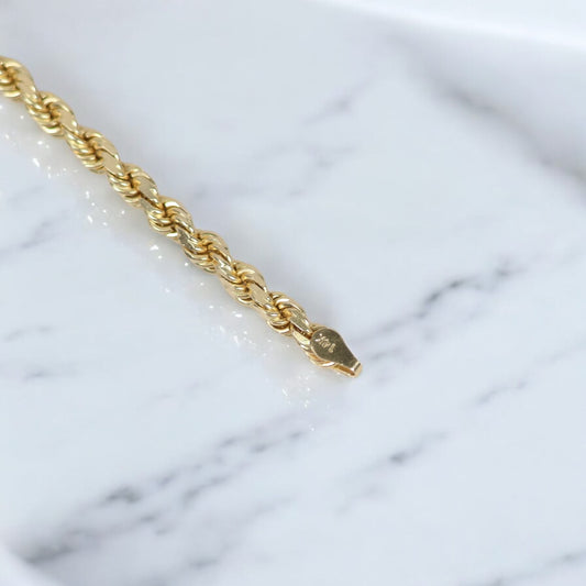14K YG Rope Solid Bracelet / 14.26gr / 4mm / 8in /