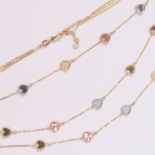 14K 3 Tone Little Hearts Chain / 14.6gr / 1mm / 18in /