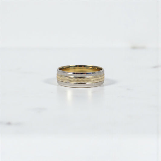 14K 2 Tone Band Fashion Engagement Ring / 6.26gr / Sz 11.5 / 7mm /