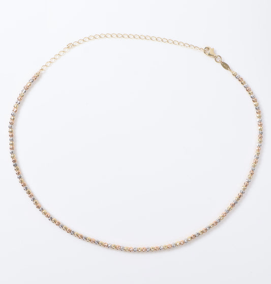 14K 3 Tone Military Balls Diamond Cut Chain / 7.2gr / 2.6mm / 16in /