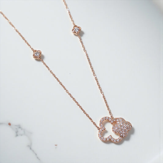 14K RG Diamond Double Clover Set Jewelry / 2.71gr / 1mm / 18in / D-0.50Ct