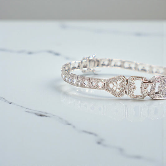 14K WG Diamond Luxury Bracelet / 9.1gr / 4mm / 7in / D-0.17Ct