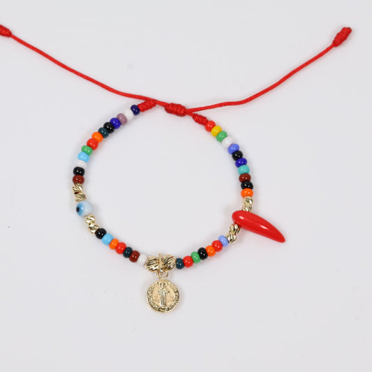 18K YG Saint Benedict - Diamond Cut Balls Bracelet Tejido / 0.84gr / 3mm - 4mm /