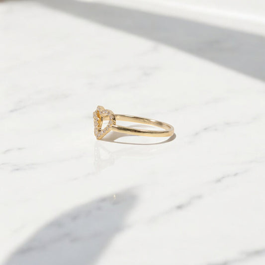 10K YG Diamond Double Heart Rings / 1.37gr / Sz 7 / 0.14Wt Dia