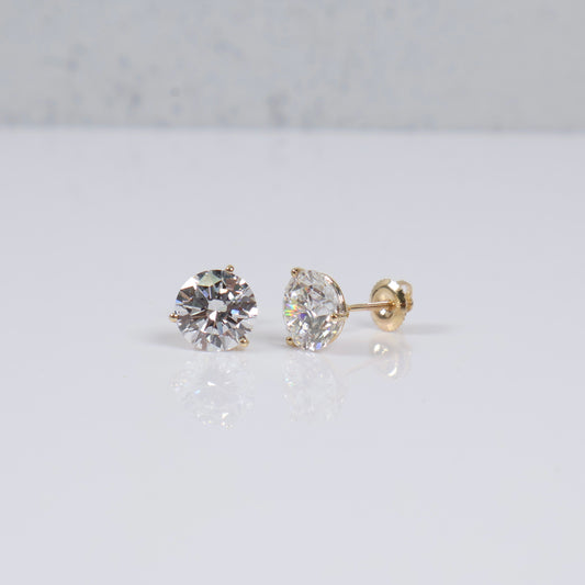 14K YG Lab Diamond Solitaire Round With Certificate Stud Earrings / 2,4gr / 9mm / 6 CTTW Lab VS / E-F