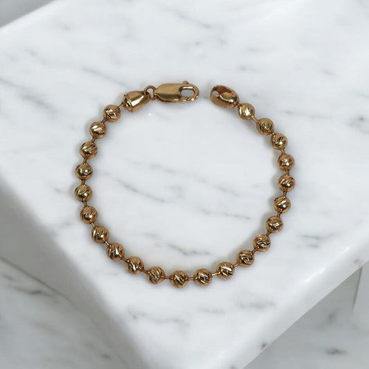 18K YG Military Balls Diamond Cut Bracelet / 9.25gr / 5.1mm / 7in /