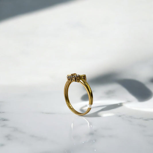 18K Yellow - Rose Gold Heart 15S Ring With Zircons / 2.7gr / Size 8