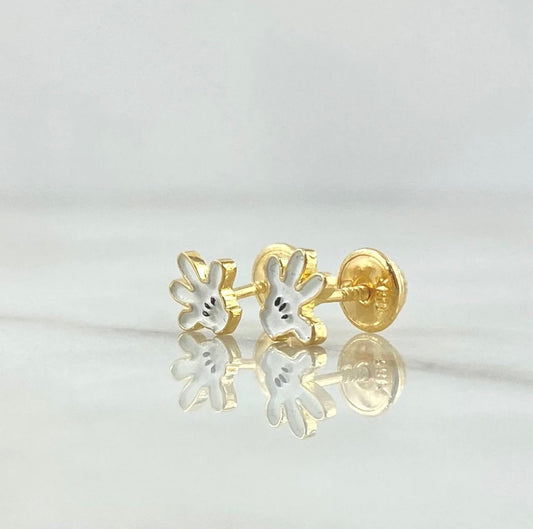 18K Yellow Gold Cartoon Gloves Stud Earrings / 0.9gr / 6mm