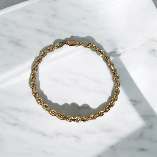 10K YG Rope Bracelet / 5.81gr / 3mm / 8in