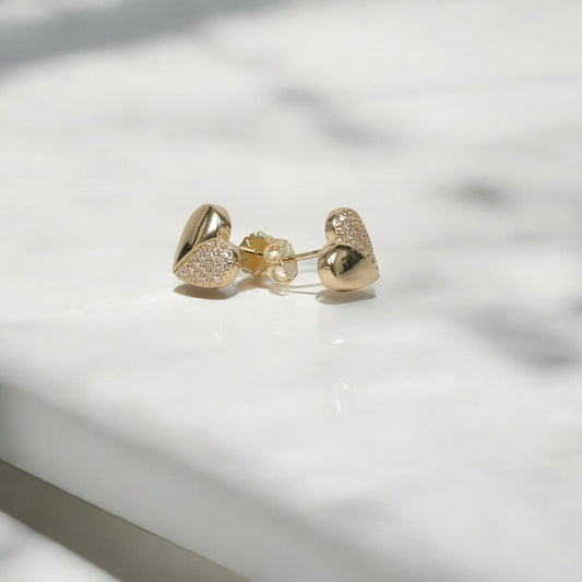 14K YG Fashion Heart Stud Earrings / 2.05gr / 11mm /