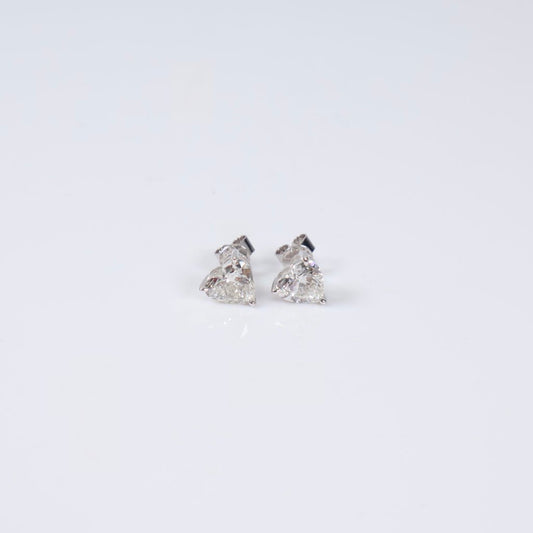 14K WG Lab Diamond Heart Cut Stud Earrings / 1.72gr / 7mm / 2.18Ct Lab / VS / F