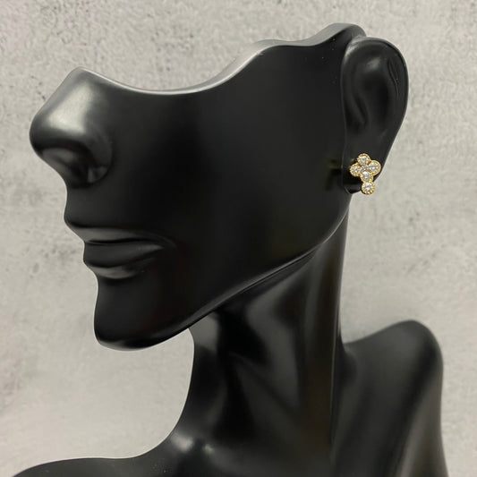 14K Yellow Gold Diamond Cross Stud Earrings 0.48Ct Dia / 1.92gr / 9mm