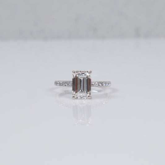 14K WG Lab Diamond Emerald Cut With Certificate Engagement Ring / 4.16gr / Sz 6.5 / 3.32 CTTW Lab VS / E-F