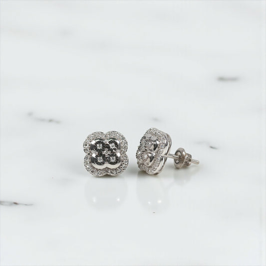 10K WG Diamond Double Clover Stud Earrings / 2.04gr / 10mm / D 0.40Ct