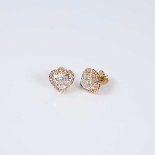 14K YG Lab Diamond Heart Stud Earrings / 4.15gr / 12mm / 4.75Ct Lab / VS / F